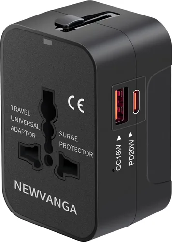 Adaptador de viaje USB C, universal todo en uno adaptador de viaje mundial carga rápida GaN PD3.0 tipo C USB-A Puertos de carga rápida convertidores