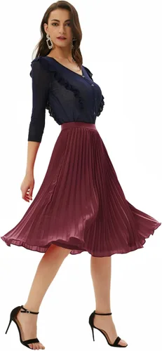 Miniatura 166 de GRACE KARIN - Falda plisada de gasa para mujer, con cintura alta y elástica, vuelo, corte acampanado y longitud por debajo de la rodilla