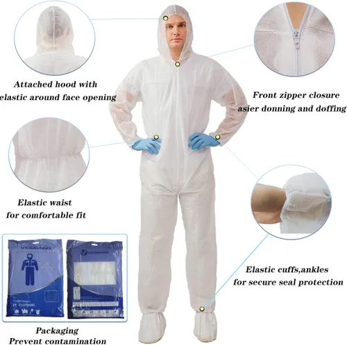 Miniatura 2 de Trajes de materiales peligrosos, 10 opciones de colores Monos protectores desechables, traje de pintura con muñecas elásticas, tobillos y capucha