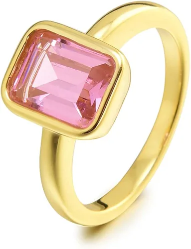 RIZILIA CELEBOX - Anillo de compromiso solitario con piedras preciosas de corte esmeralda CZ 6 colores disponibles chapado en oro amarillo,