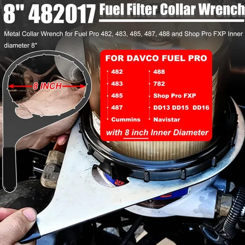 Miniatura 2 de Camoo 8" 482017 llave de collar de filtro de combustible con tapa de ventilación de metal para Davco Fuel Pro 482, 483, 485, 487, 488, 782 y Shop