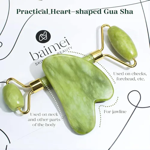 Miniatura 4 de BAIMEI IcyMe Gua Sha y rodillo de jade - Herramientas faciales, rodillo facial y juego de Gua Sha para reducir la hinchazón y el enrojecimiento