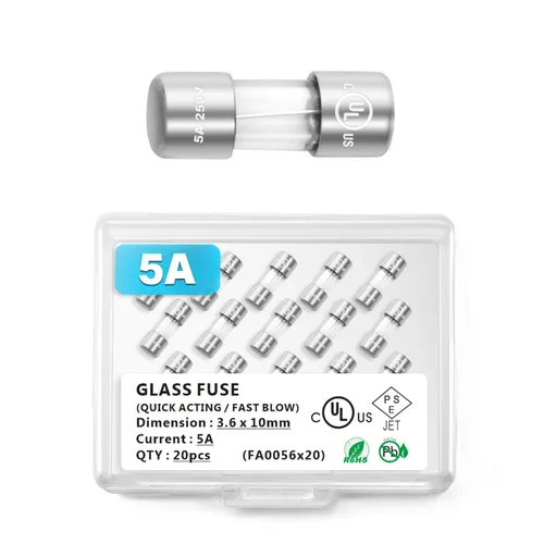 Miniatura 22 de Chanzon (paquete de 10 unidades) con certificación UL de 0.142x0.394 in 0.5A 250V/125V 0.5 Amp F500mAL AGC fusibles de vidrio de soplado rápido