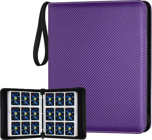 Miniatura 23 de GERMUN Carpeta de 4 bolsillos para tarjetas, carpeta de tarjetas de intercambio con cremallera premium, carpeta de colección de tarjetas de 400 4