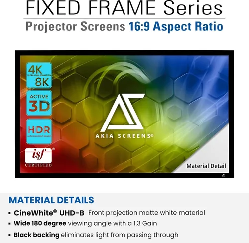 Miniatura 3 de Akia Screens Pantalla de proyector de marco fijo de 100 pulgadas, proyector Ultra HD 16:9, 8K/4K y listo para 3D, pantalla de proyección