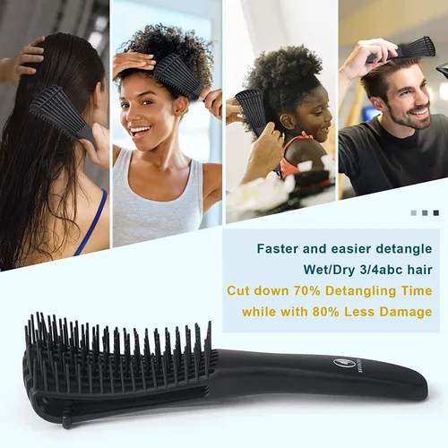 Miniatura 4 de BRUSHZOO - Juego de cepillos desenredantes para mujeres, hombres y niños, desenredante y masaje de cabello, cepillo de pelo rizado para cabello Negro