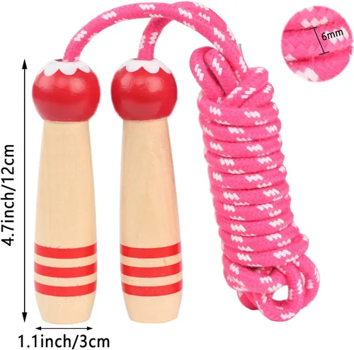 Miniatura 5 de Cuerda de Saltar para Niños, Cuerda de Saltar Ajustable de 7 Pies de Algodón con Mango de Madera para Niños y Niñas, Ejercicio al Aire Libre