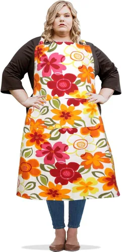 Miniatura 15 de Delantal de lona para mujer con 2 bolsillos, 39 x 38 pulgadas, delantales extra grandes XXL, A cuandros negros