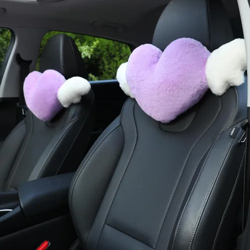 Miniatura 12 de 2 Pack de almohadas para reposacabezas en forma de corazón con alas de ángel - Cómodas y suaves almohadas para el cuello, accesorios para autos