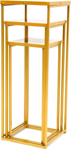 Miniatura 3 de LOYALHEARTDY 3 piezas de soporte de flores doradas para boda, jarrón de metal, soporte de columna, jarrón geométrico para centro de mesa, jarrón