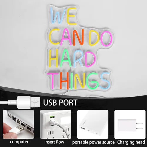 Miniatura 5 de Letrero de neón con texto en inglés «We Can Do Hard Things», luces de neón motivacionales LED para decoración de pared, luces de neón regulables