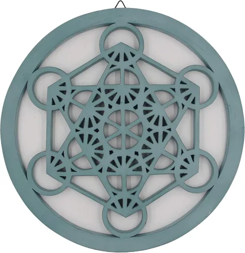 Miniatura 5 de DharmaObjects Cubo de metatrón grande con geometría sagrada hecha a mano para decoración de pared de madera, arte colgante (negro, 15.75 pulgadas)