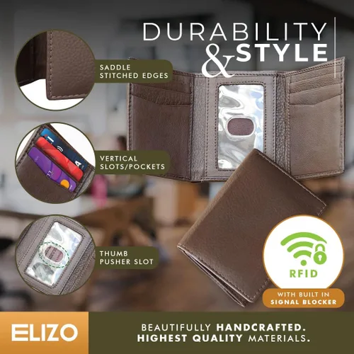 Miniatura 3 de ELIZO Billeteras Trifold para Hombres Cartera de Cuero REAL Slim Billetera Minimalista Compacto RFID Bloqueo - Java, Java, Trifold