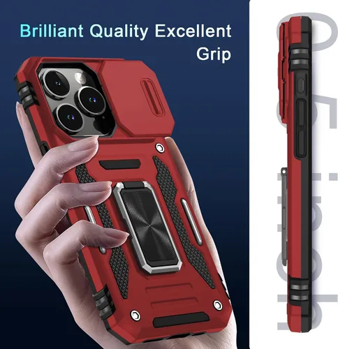 Miniatura 31 de DEERLAMN Funda para iPhone Xs Max con funda deslizante para cámara + protector de pantalla, soporte giratorio de anillo de grado militar a prueba