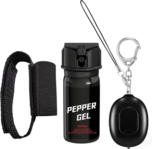 Alarma de seguridad personal 3 en 1 con gel en aerosol de pimienta, llavero de defensa personal para mujer, alarma de parada de puerta de hotel de