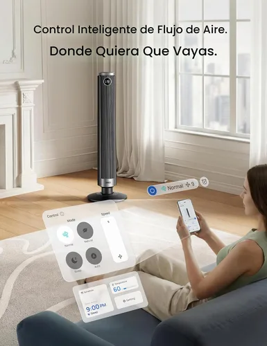 Miniatura 4 de DREO Ventilador de torre inteligente para dormitorio, altura ajustable de 40 a 45 pulgadas, velocidad de 28 pies/s, motor de CC, 9 velocidades, 4