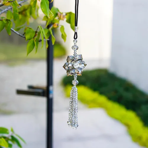 Miniatura 6 de H&D HYALINE & DORA Colgante de cristal de hoja de arce de 11.8 pulgadas para espejo retrovisor colgante de la suerte, accesorios de decoración