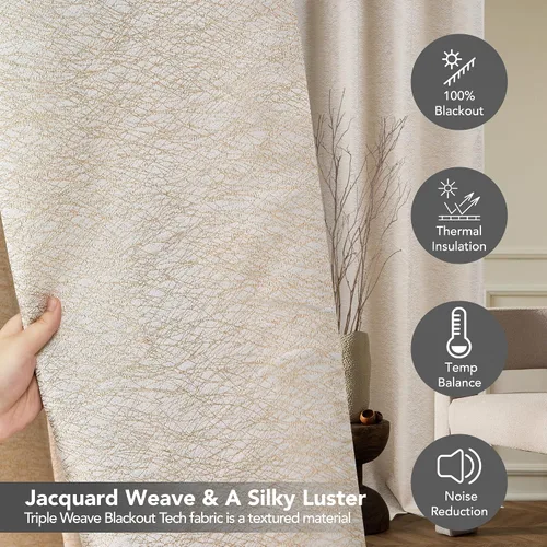Miniatura 4 de Deconovo Cortinas 100% opacas, cortinas de sala de estar, cortinas opacas para dormitorio, 2 paneles, caramelo jacquard, 52 x 63 pulgadas