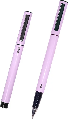 DOHE - Pack de 4 bolígrafos ELIPSE - Tinta gel azul - Punta fina 0.020 in - Capucha y clip de fijación - Fabricado en aluminio duradero - Morado