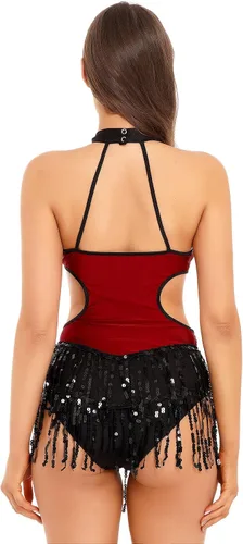 Miniatura 5 de Xnihocha Body de lentejuelas brillantes con flecos, leotardo sexy con borlas, traje de baile de jazz, vestido de una pieza para actuación en escen