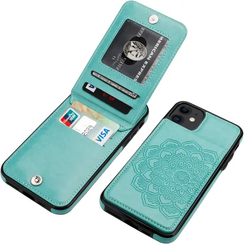 Miniatura 12 de Vaburs Funda para iPhone 11 Pro Max con tarjetero y cartera, diseño de mandala en relieve, piel sintética, 5 ranuras para tarjetas, soporte a prueba