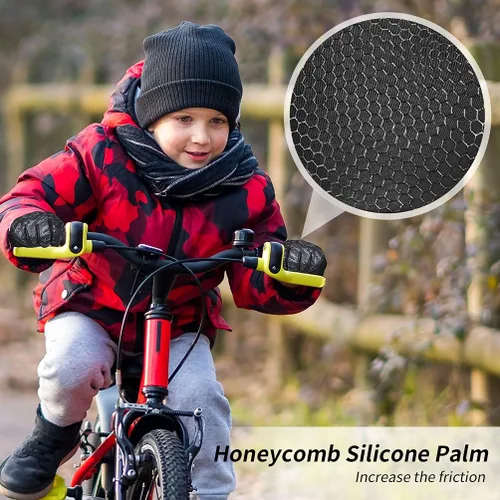 Miniatura 5 de Guantes cálidos de invierno para niños con agarre, guantes térmicos de forro polar para correr, ciclismo, pantalla táctil, clima frío, suaves