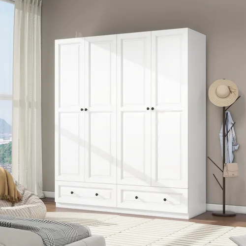 Miniatura 8 de Armario Armario con cajones: armario de dormitorio de 74 pulgadas para ropa colgante, armarios negros con puertas, armario moderno con estantes