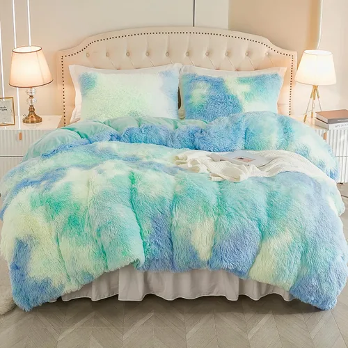 Miniatura 13 de EMME Juego de funda de edredón de felpa lanudo de color blanco, tamaño Queen, 3 piezas, juego de ropa de cama de invierno suave y esponjoso de pelo