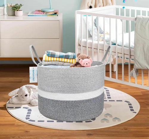 Miniatura 6 de Cesta de cuerda tejida XXXL de 21.65 x 13.78 pulgadas, canasta decorativa para sala de estar, juguetes, sofá, mantas, toallas o cuarto del bebé