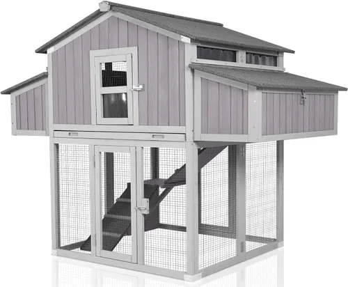 Miniatura 14 de Gallinero grande de metal con cubierta impermeable, jaula para aves de corral para caminar al aire libre con perca de gallo, corralito