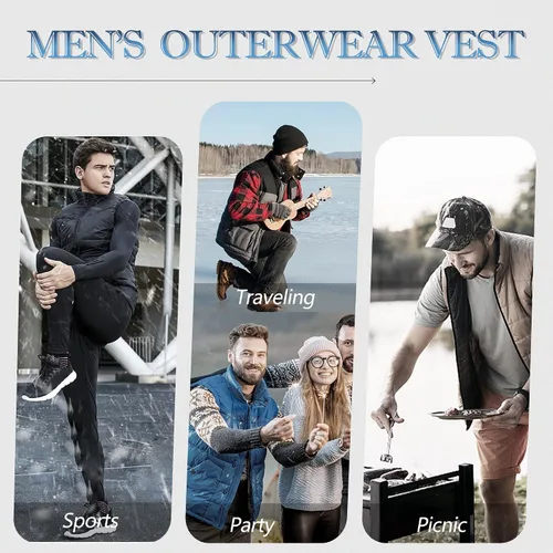 Miniatura 6 de CROYEE Chaleco acolchado de invierno para hombre con forro de piel suave, sin mangas
