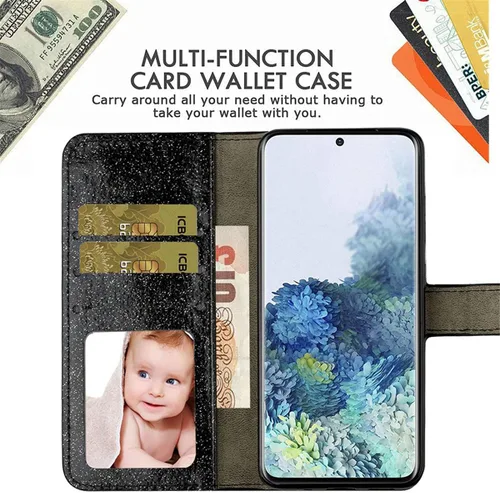 Miniatura 3 de XYX Funda tipo cartera para Samsung Galaxy A32 5G, Bling Glitter Crown Butterfly Diamond Flip Card Slot Luxury Girl Women Phone Cover - Negro