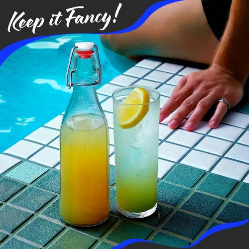 Miniatura 6 de Nevlers Botellas de vidrio con tapa abatible de 17 onzas, paquete de 12 botellas redondas transparentes con tapa abatible de 16.9 fl oz