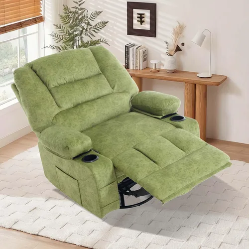Miniatura 7 de KCQ Silla reclinable giratoria de gran tamaño con portavasos de calor para masaje, sillas reclinables de tela con relleno para guardería, mecedora