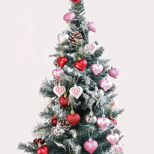 Miniatura 4 de Decoraciones para el día de San Valentín, decoración de corazón, 36 piezas de adornos de plástico rojo, plateado, rosa, blanco, árbol de Navidad