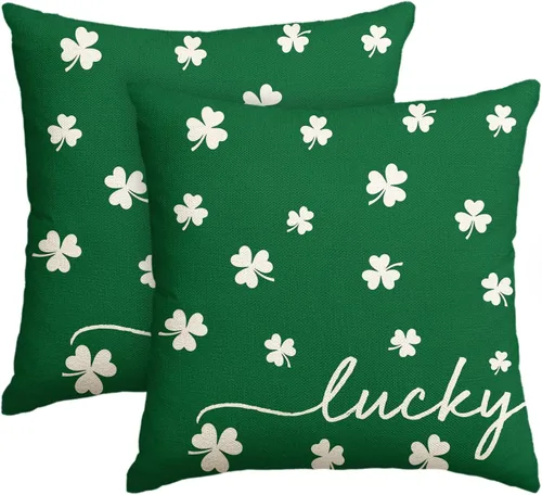 Miniatura 11 de AVOIN colorlife Funda de almohada de trébol de la suerte del día de San Patricio, 18 x 18 pulgadas, funda de cojín verde trébol para decoración