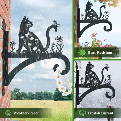 Miniatura 4 de Ganchos decorativos de hierro resistente para plantas, para exteriores, con silueta de gato, ganchos para colgar cestas colgantes de 11 pulgadas