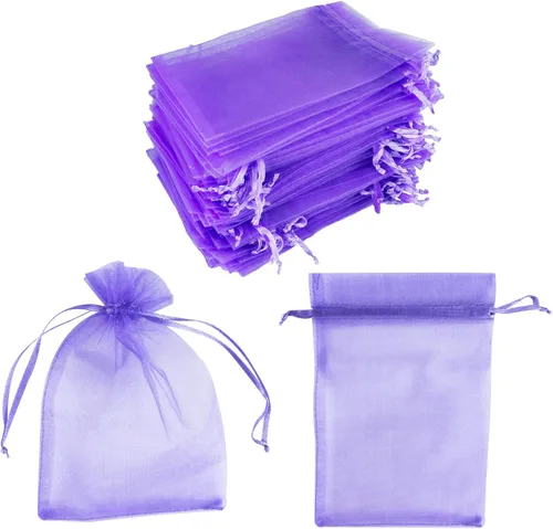 Miniatura 9 de Super Z Outlet Paquete de 100 mini bolsas transparentes de organza transparentes con cordón de 4 x 6 pulgadas, bolsas de joyería para bodas, Dorado