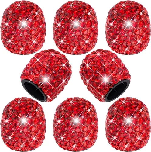 Miniatura 11 de 8 PCS Tapas de Válvula de Vástago de Neumático con Diamantes de Cristal Brillante, Tapas de Válvula de Neumático de Coche a Prueba de Polvo Blanco