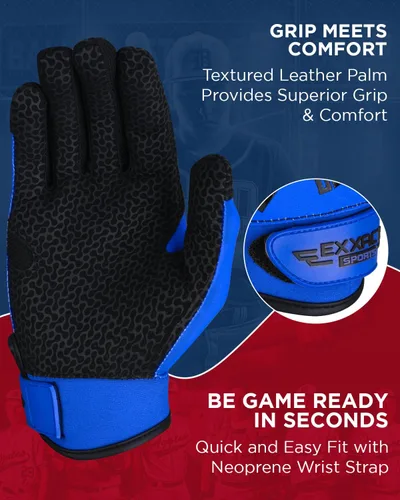 Miniatura 3 de Exxact Sports Guantes de bateo de béisbol para jóvenes y adultos con palma de cuero texturizada, guantes de bateo de sóftbol para mujeres/hombres