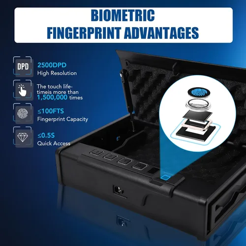 Miniatura 7 de Towallmark Caja fuerte para armas, caja fuerte biométrica para pistolas, tres maneras de acceso rápido para pistola de huellas dactilares segura