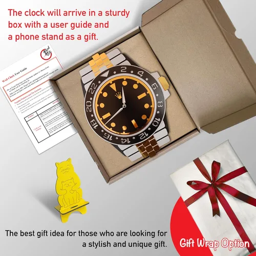 Miniatura 8 de Reloj de Pared Hecho a Mano con Temática de Rolex con Apariencia de Reloj de Pulsera, Reloj Analógico Grande y Silencioso, Reloj de Madera Grande