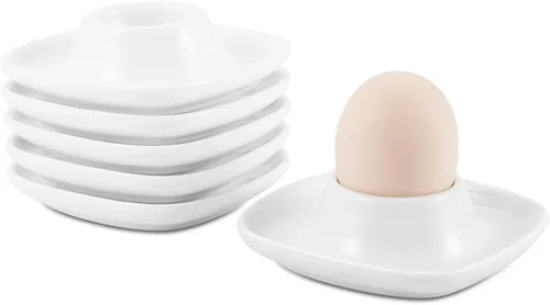 Miniatura 23 de Flexzion Taza de cerámica para huevos – 6 piezas de soporte duro para huevos duros y soporte para huevos hervidos suaves, taza de huevo blanco