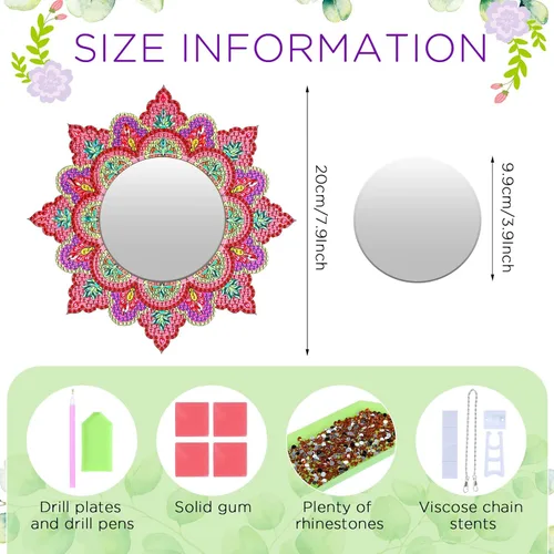 Miniatura 2 de Weysat Paquete de 2 espejos de pintura de diamantes, espejo de pintura de arte de diamante, mandala de cristal de diamantes de imitación