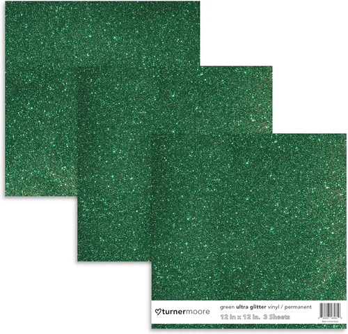 Turner Moore Edition Adhesivo de vinilo con purpurina verde, hojas de vinilo ultra brillante de 12 x 12 pulgadas para Cricut Joy Maker, Silhouette