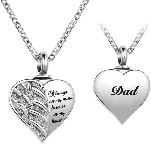 Miniatura 10 de Collar de alas de ángel guardián para cenizas, joyería de cremación con urna de cristal en forma de corazón, collar conmemorativo para cenizas