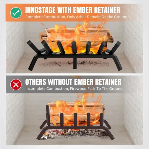 Miniatura 3 de Rejillas de chimenea con retenedor de brasas - Rejilla de leños para chimenea de 21 pulgadas, acero sólido resistente de 7 barras, rejilla de fuego