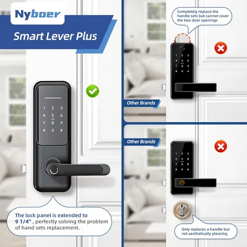 Miniatura 4 de Nyboer Cerradura de puerta inteligente WiFi, entrada sin llave con huella digital, teclado, acero inoxidable, acero de aleación