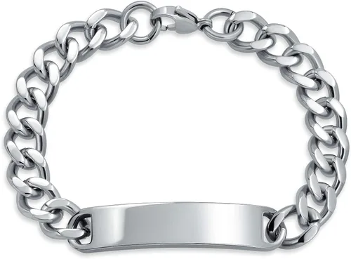 Miniatura 2 de Bling Jewelry Etiqueta de identificación chapada con nombre, cadena de eslabones cubanos para hombre, nombre personalizado, grabado en tono