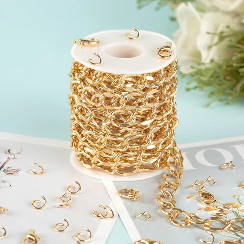 Miniatura 6 de YOUBEIYEE Cadena chapada en oro de 16.4 pies para hacer joyas, collar de cadena de aluminio para mujeres y hombres, pulsera de bricolaje para Labio